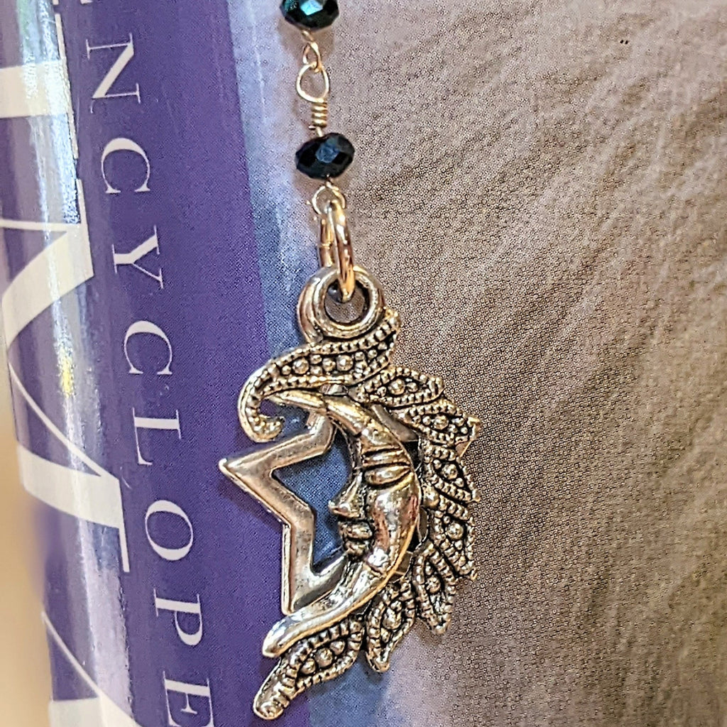 Crescent Moon Face and Star Beaded Bookmark