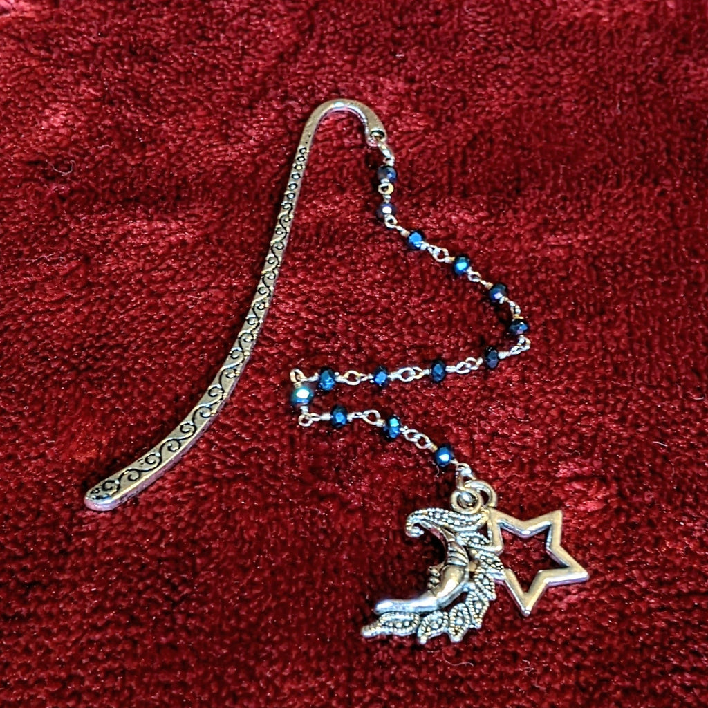 Crescent Moon Face and Star Beaded Bookmark