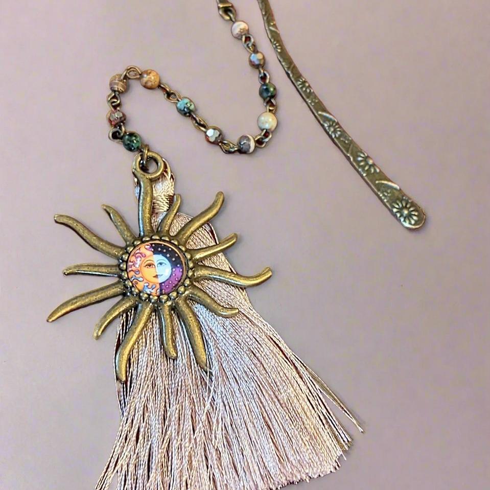 Aztec Sun Tassel Gemstone Bead Bookmark