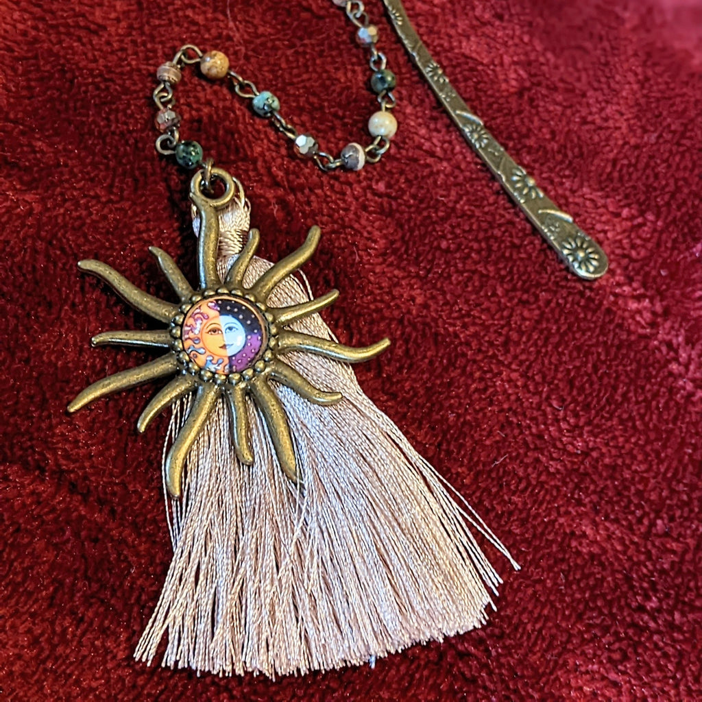 Aztec Sun Tassel Gemstone Bead Bookmark