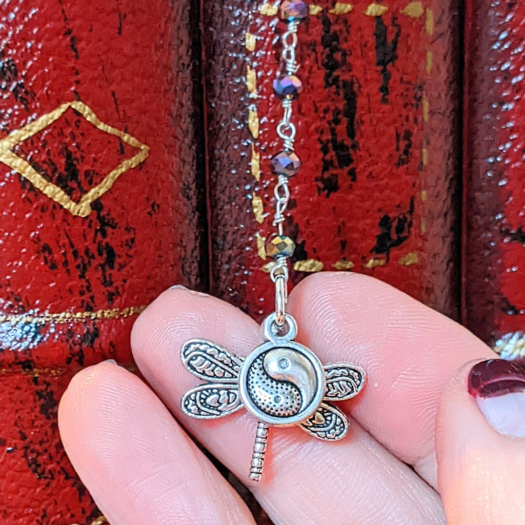 Dragonfly Yin Yang Beaded Bookmark