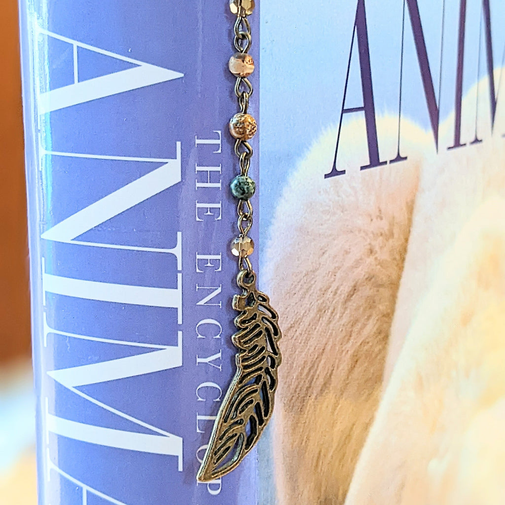 Bronze Feather Gemstone Bead Bookmark