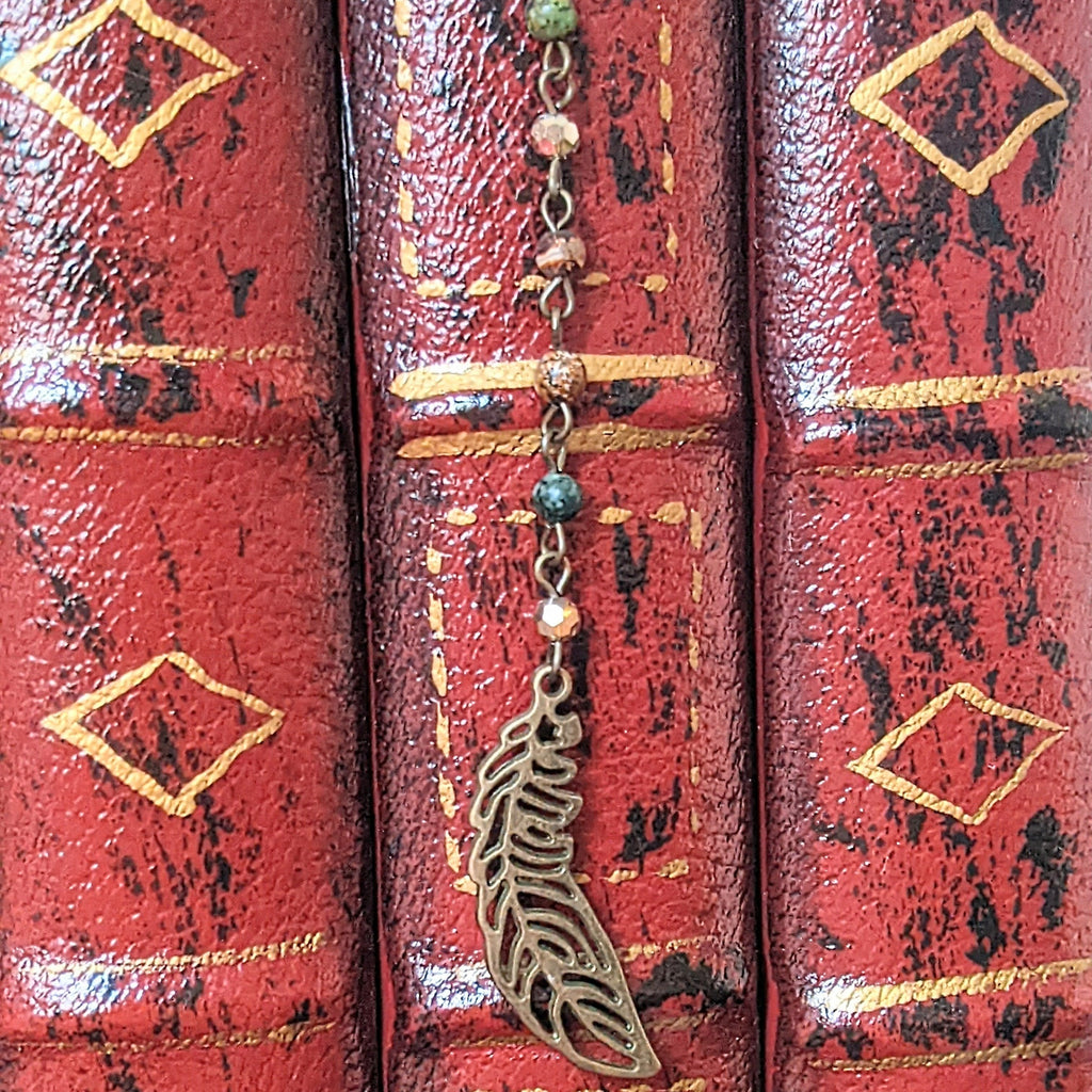 Bronze Feather Gemstone Bead Bookmark