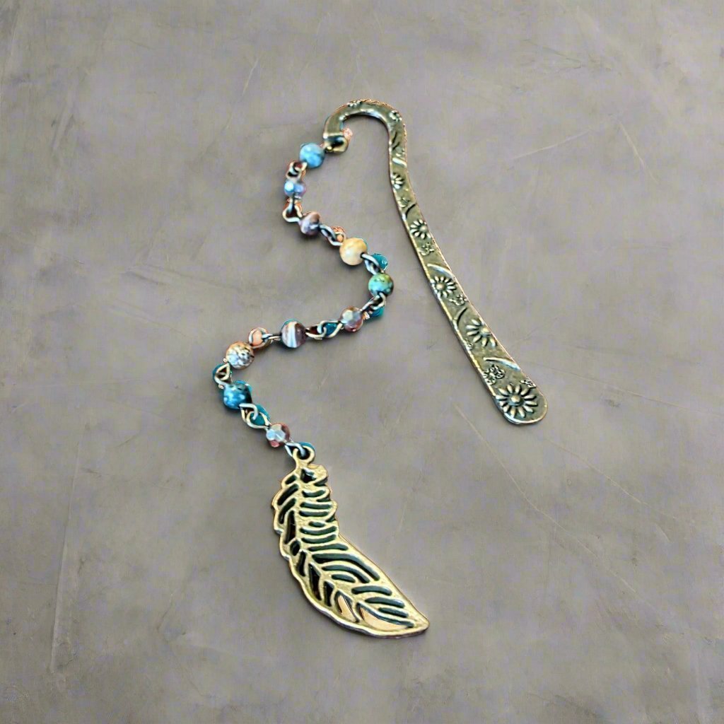 Bronze Feather Gemstone Bead Bookmark