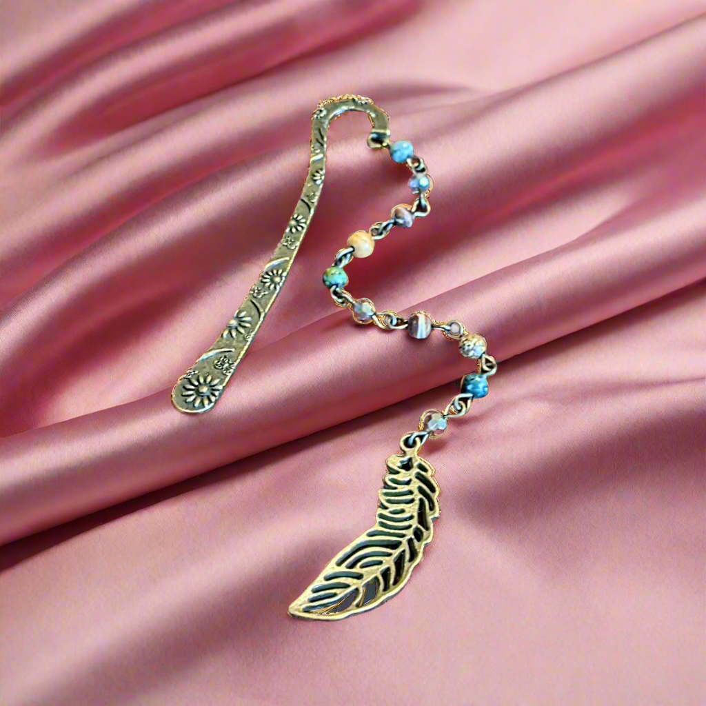 Bronze Feather Gemstone Bead Bookmark