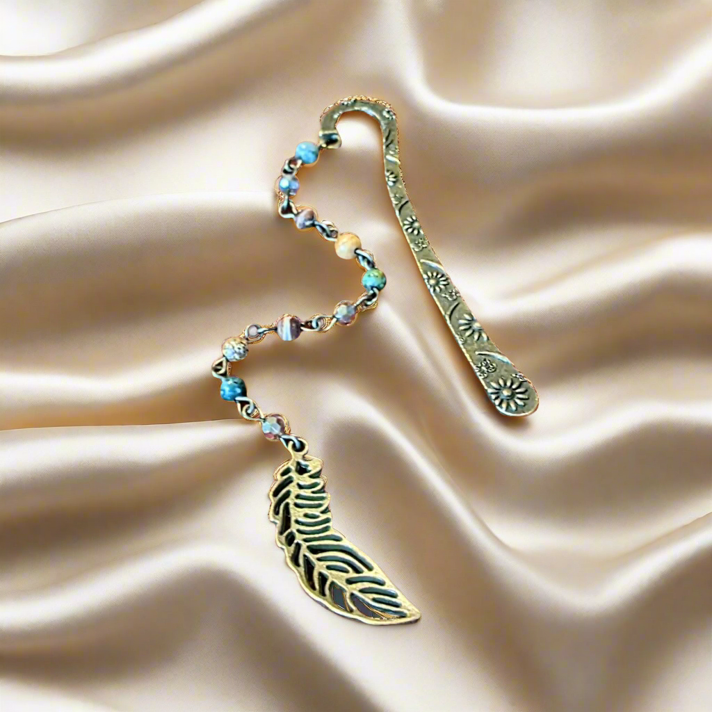 Bronze Feather Gemstone Bead Bookmark