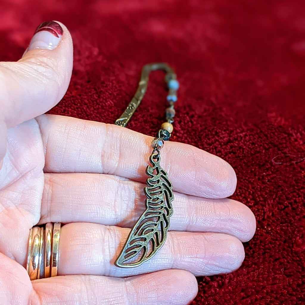 Bronze Feather Gemstone Bead Bookmark