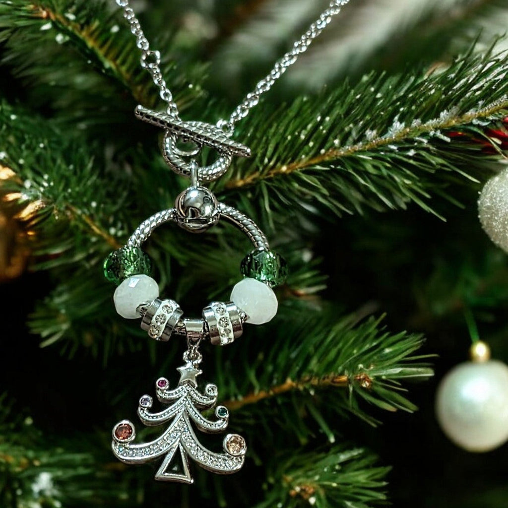 Christmas Tree Sterling Silver Toggle Charm Necklace, 20 inches