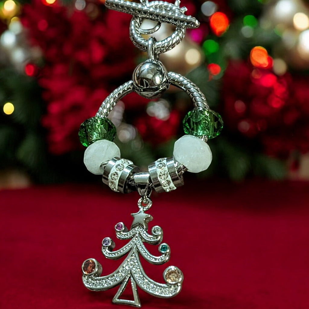 Christmas Tree Sterling Silver Toggle Charm Necklace, 20 inches