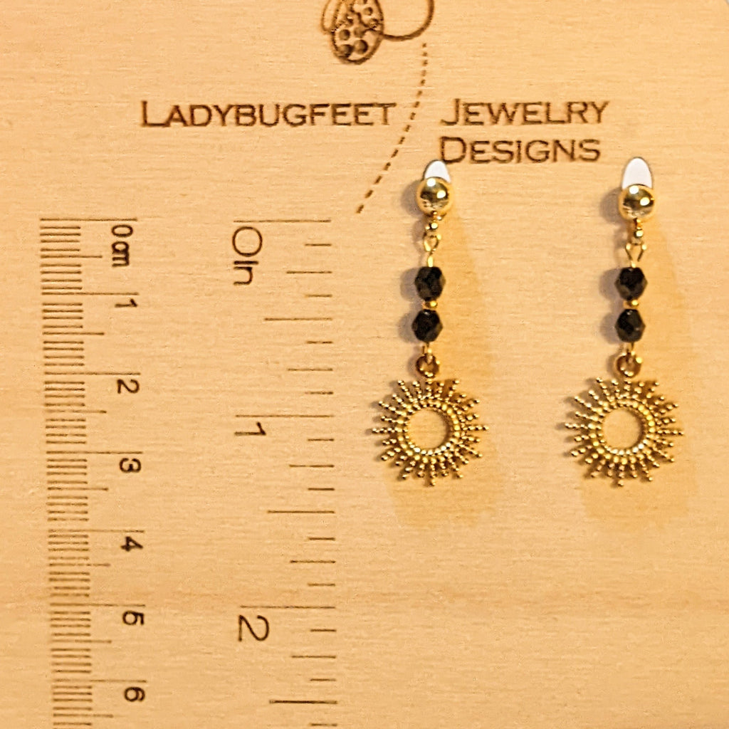 Sunburst Charm Drop Stud Earrings-Gold