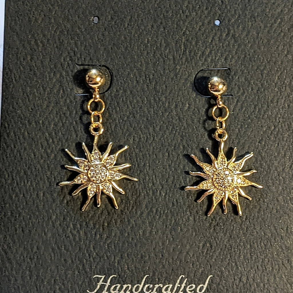 Fiery Sun Charm Drop Stud Earrings-Gold