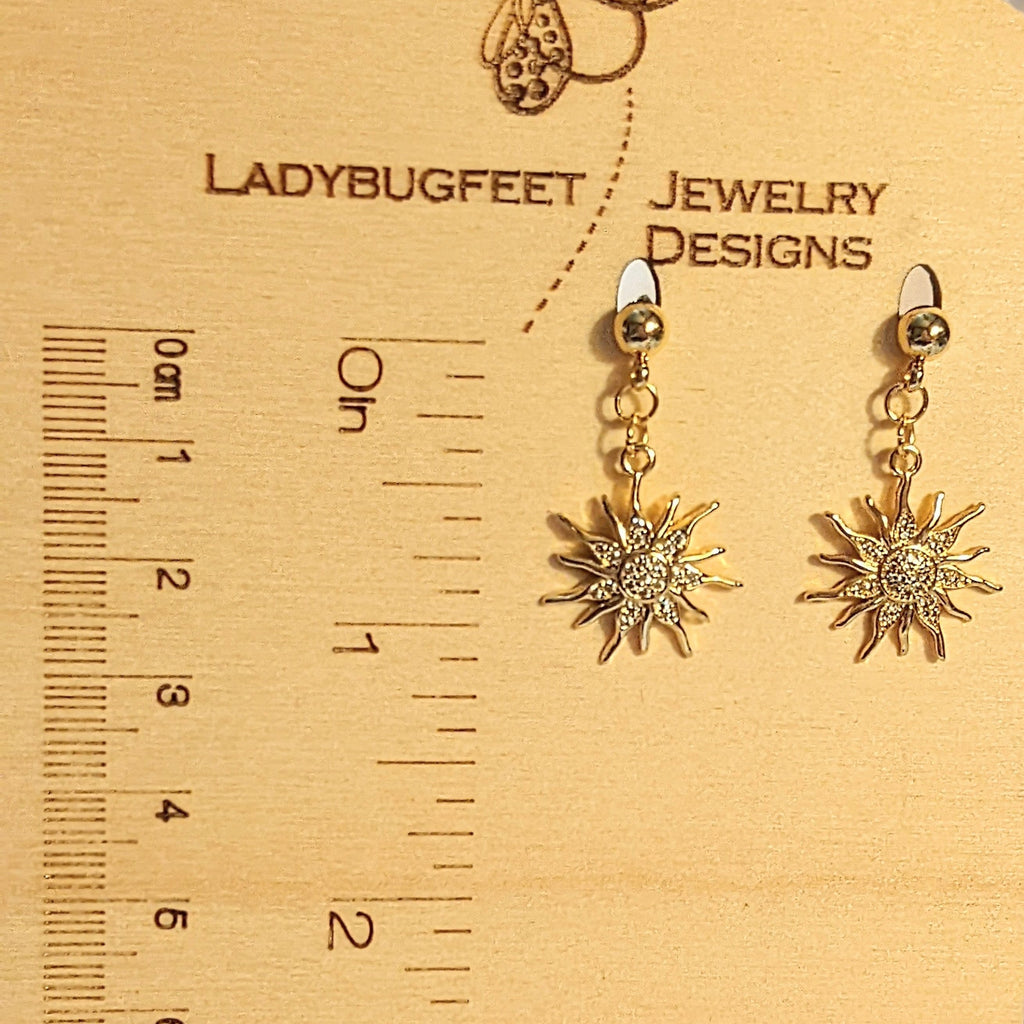 Fiery Sun Charm Drop Stud Earrings-Gold