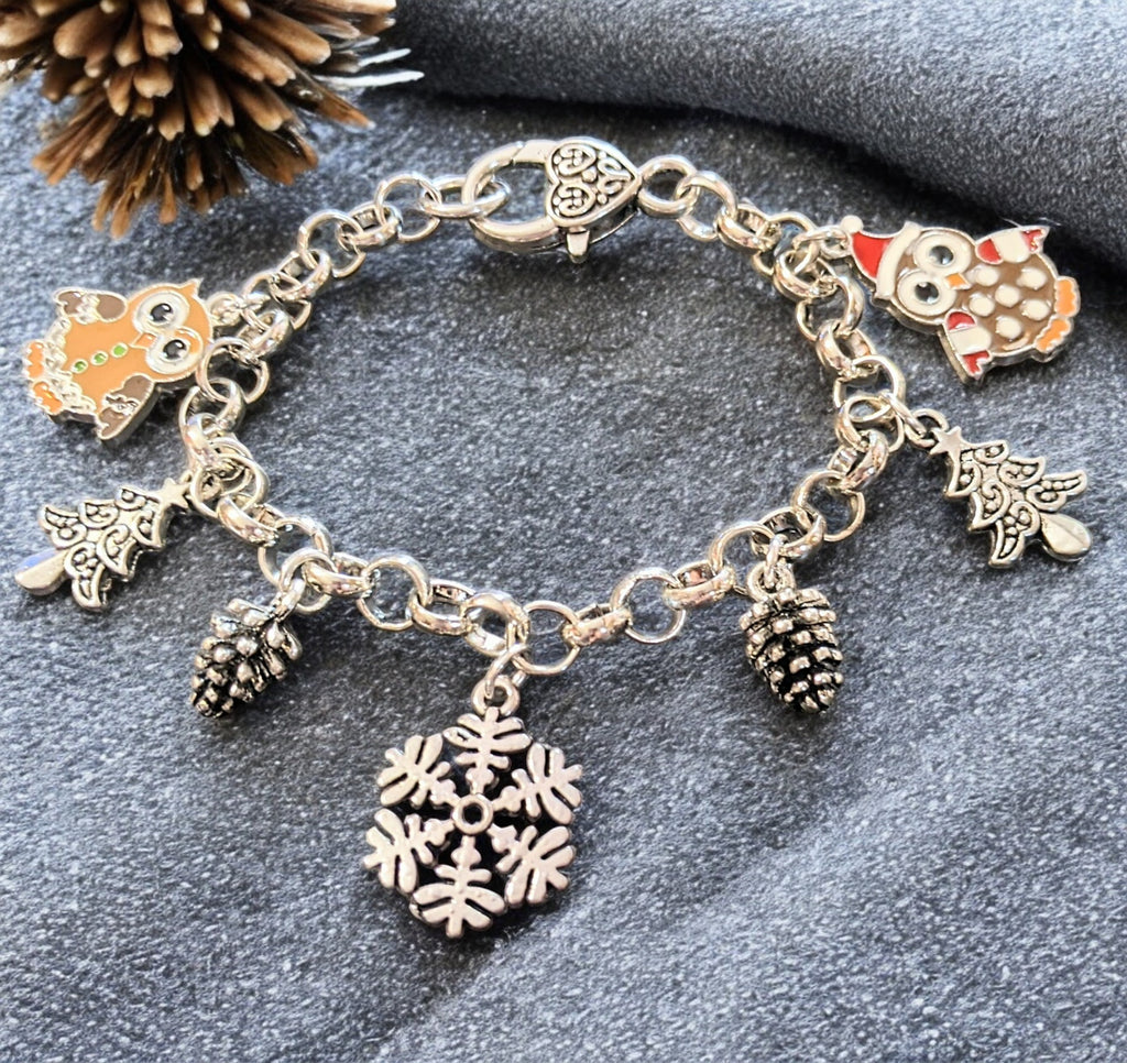 Christmas Owls Silver Charm bracelet