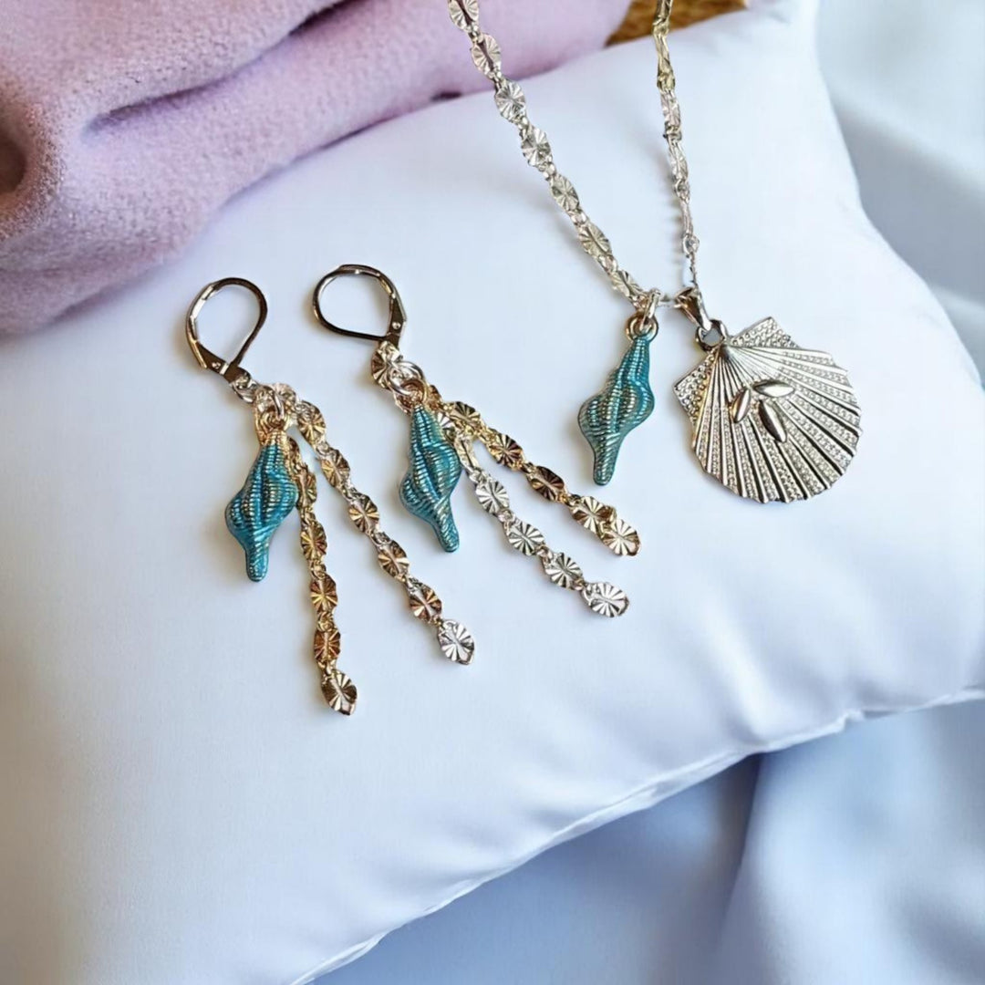 Scallop Beach Shell Necklace / Earring Set, Sterling Silver - 20 inch