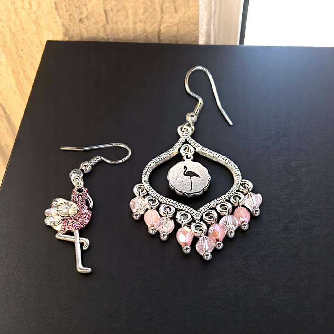 Mismatched Rhinestone Flamingo hook earrings