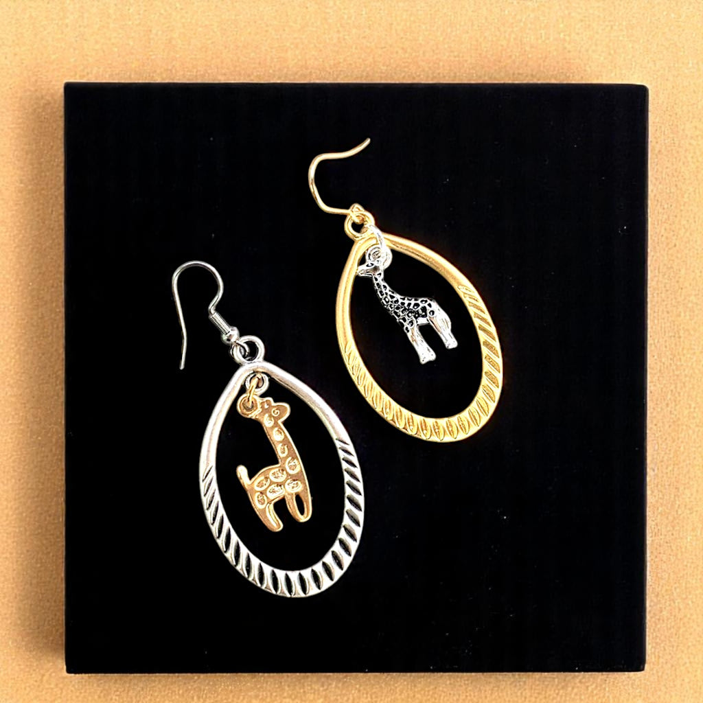 Mismatched Giraffe two-tone hook earrings