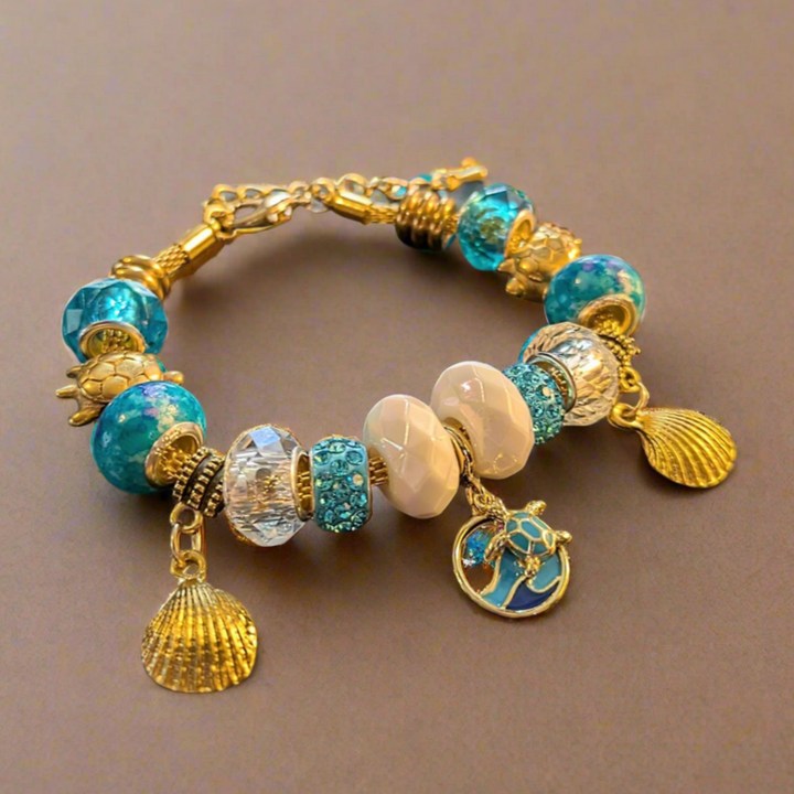 Sea Turtle European beaded bracelet - Gold