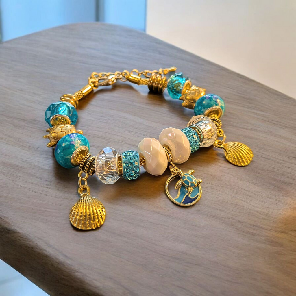Sea Turtle European beaded bracelet - Gold
