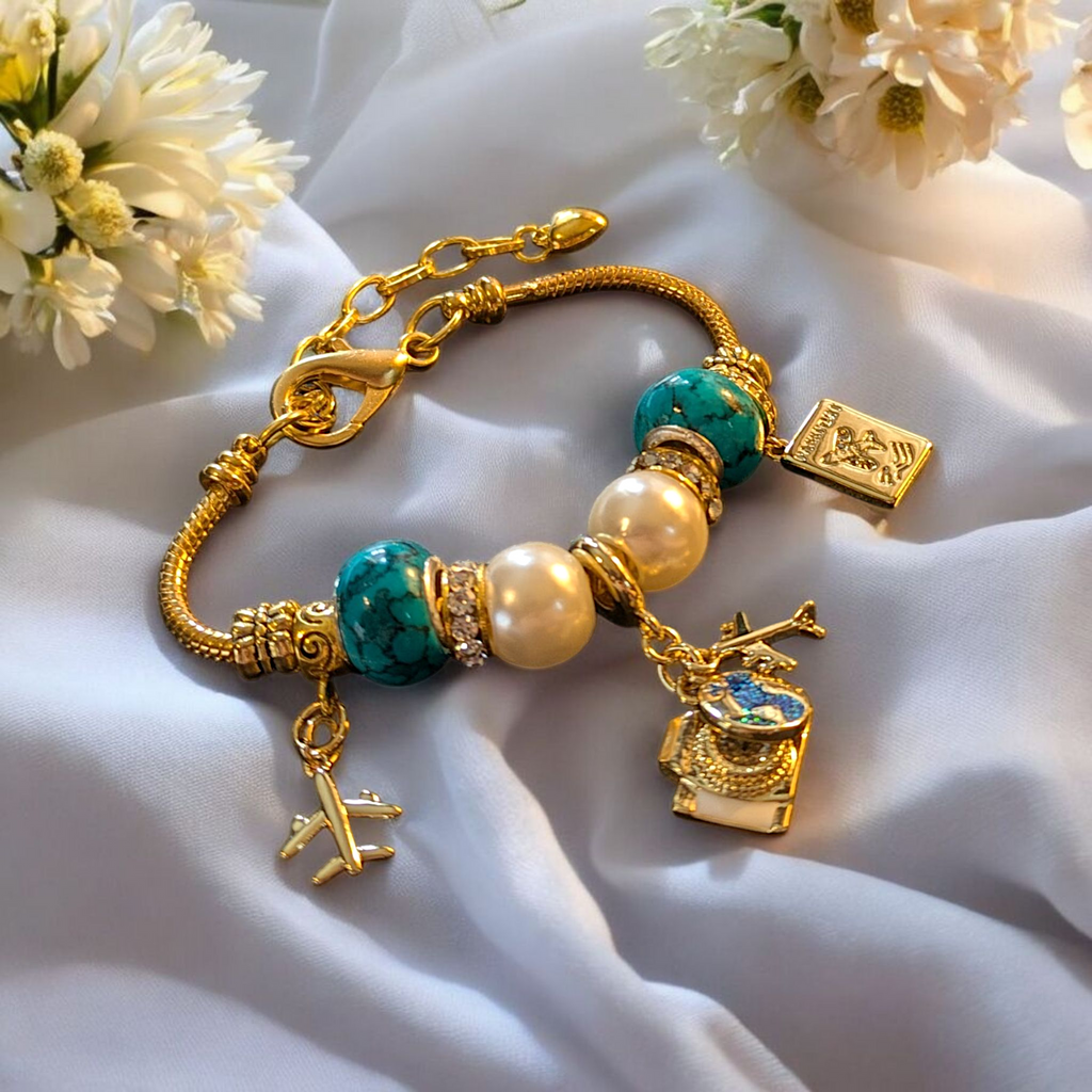 Travel/Vacation European beaded bracelet - Gold