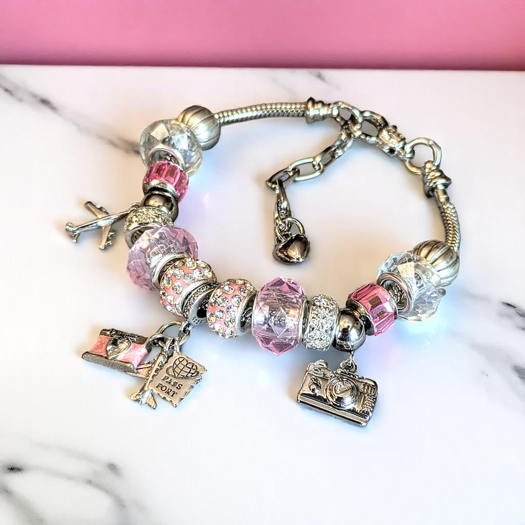 Travel/Vacation European beaded bracelet - Silver
