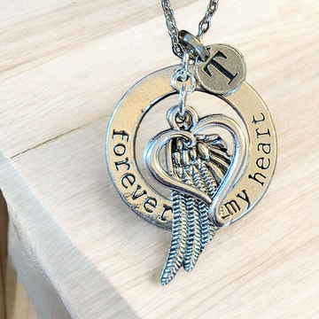 Forever in My Heart Initial Memory necklace, Silver - 20 inch Unisex