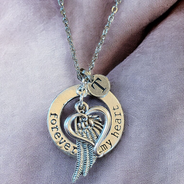 Forever in My Heart Initial Memory necklace, Silver - 20 inch Unisex
