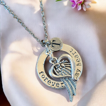 Forever in My Heart Initial Memory necklace, Silver - 20 inch Unisex