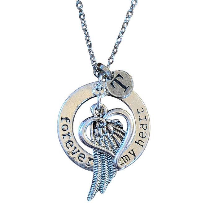 Forever in My Heart Initial Memory necklace, Silver - 20 inch Unisex