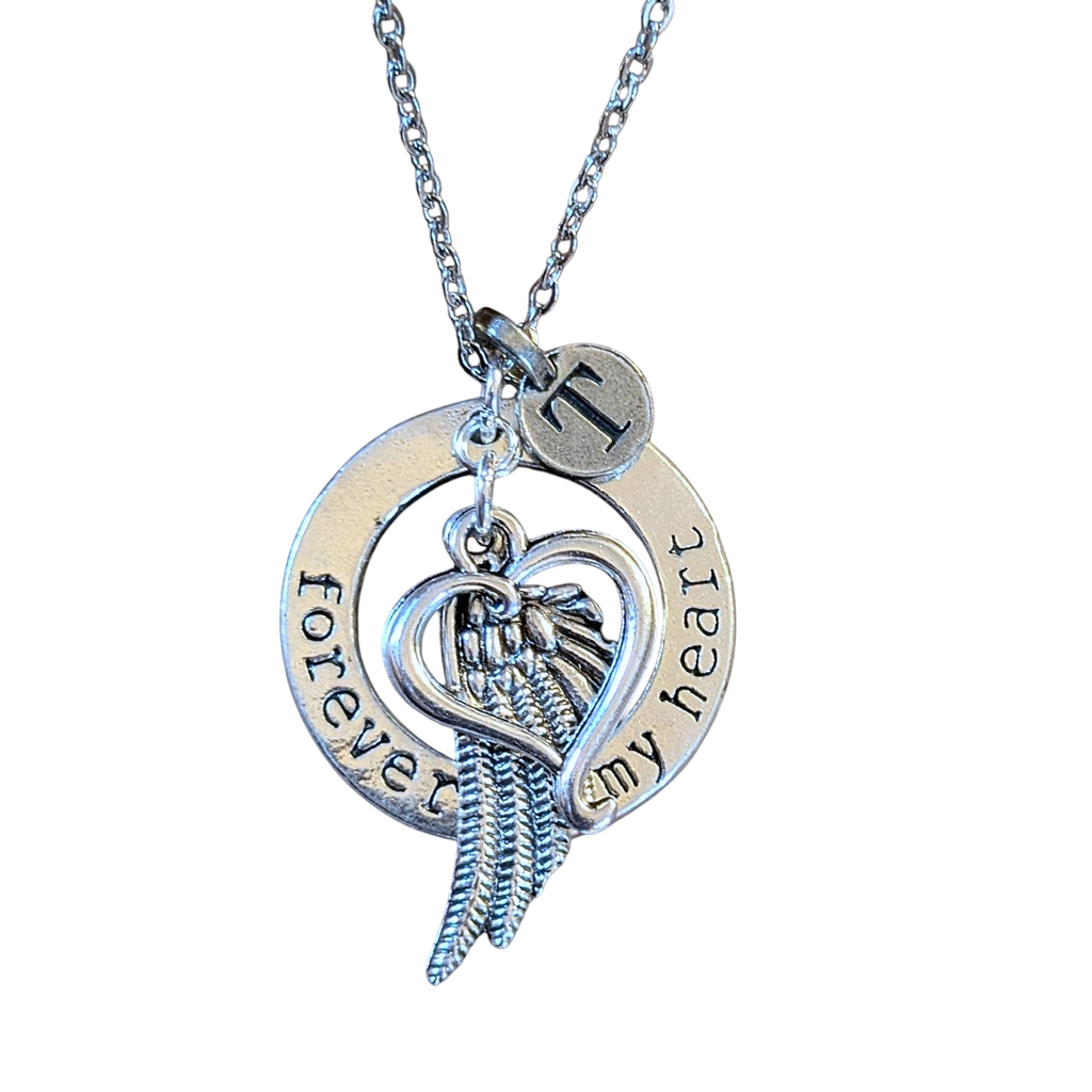 Forever in My Heart Initial Memory necklace, Silver - 20 inch Unisex