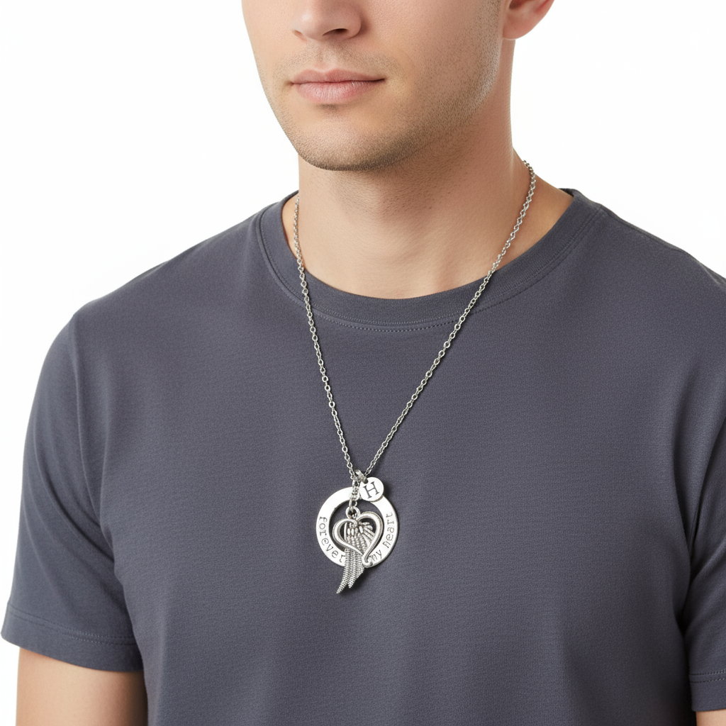 Forever in My Heart Initial Memory necklace, Silver - 20 inch Unisex