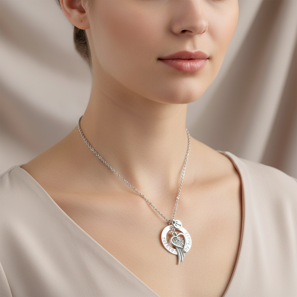 Forever in My Heart Initial Memory necklace, Silver - 20 inch Unisex