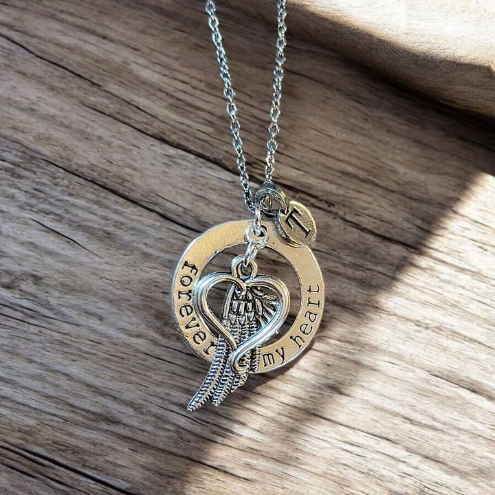 Forever in My Heart Initial Memory necklace, Silver - 20 inch Unisex
