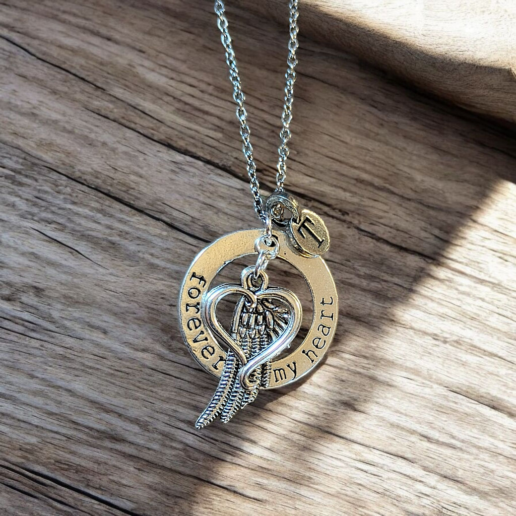 Forever in My Heart Initial Memory necklace, Silver - 20 inch Unisex