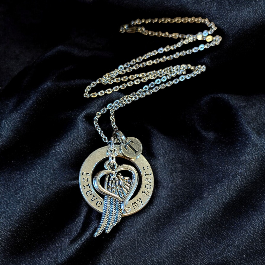 Forever in My Heart Initial Memory necklace, Silver - 20 inch Unisex