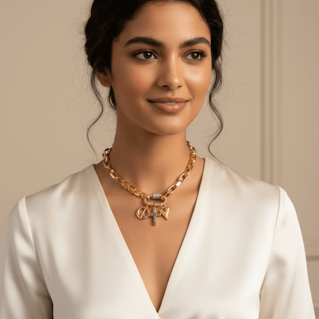 Peace & Love Carabiner Necklace, Gold - 20 inch