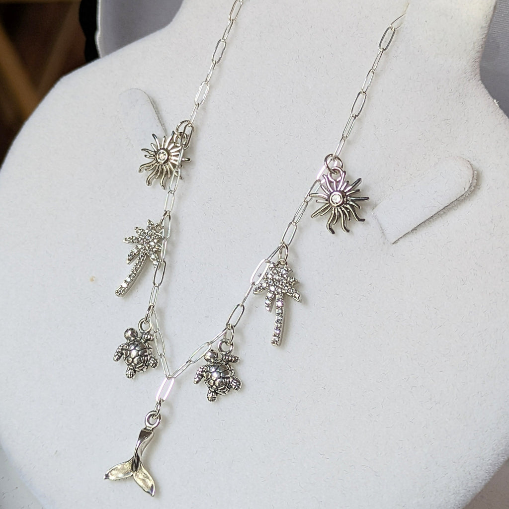 Tropic Vacation Multi Charm Link Necklace, .925 Sterling Silver - 20 inch