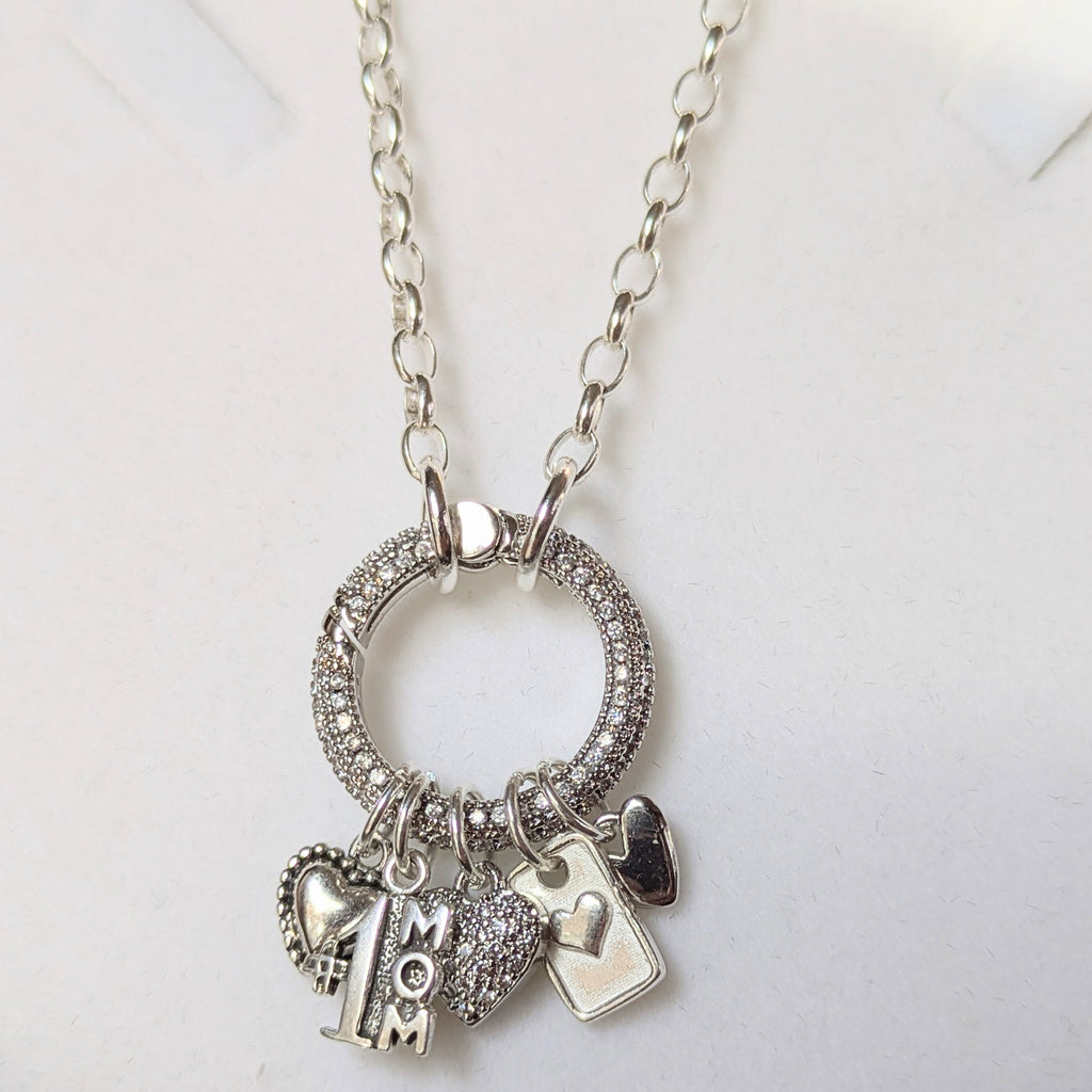 #1 Mom Silver CZ Snap Ring Necklace, .925 Sterling Silver - 20 inch