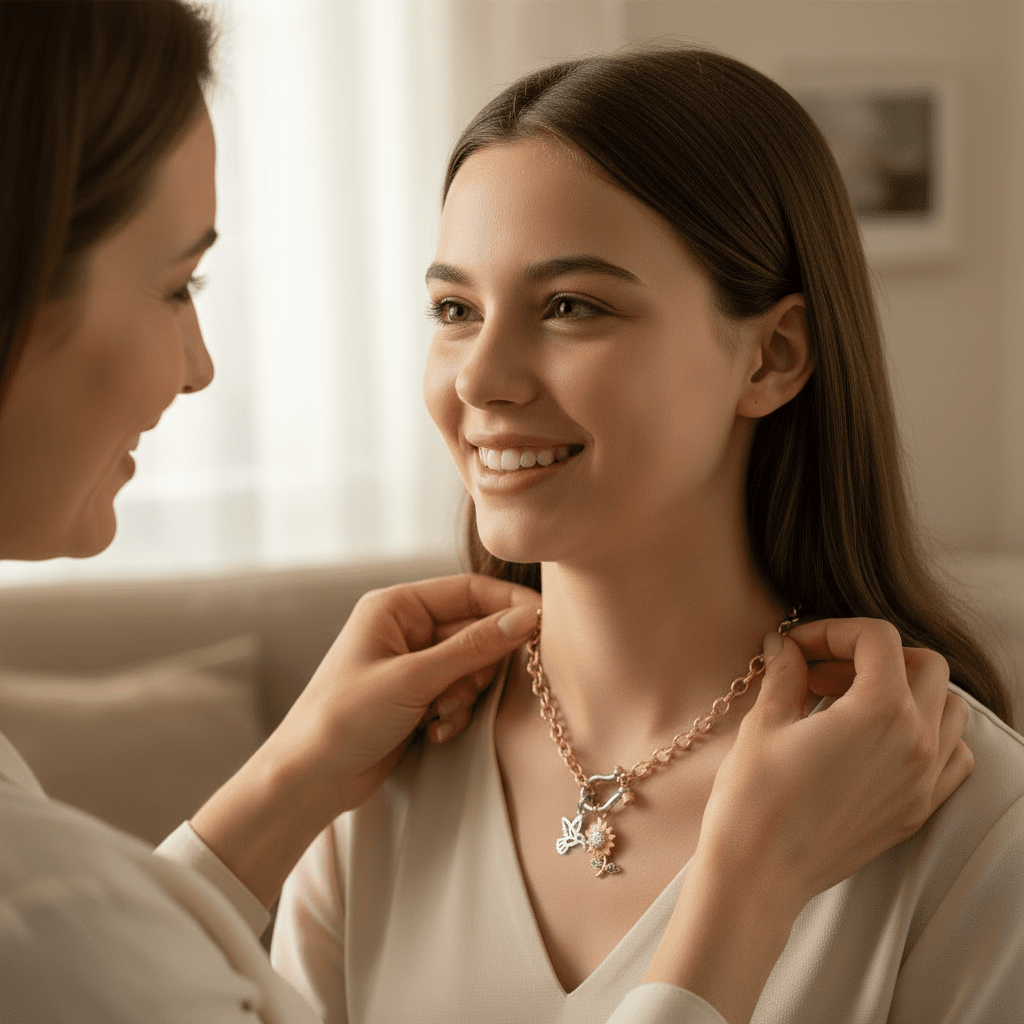 Gold CZ Daisy and Silver Hummingbird Carabiner Necklace, Gold - 20 inch