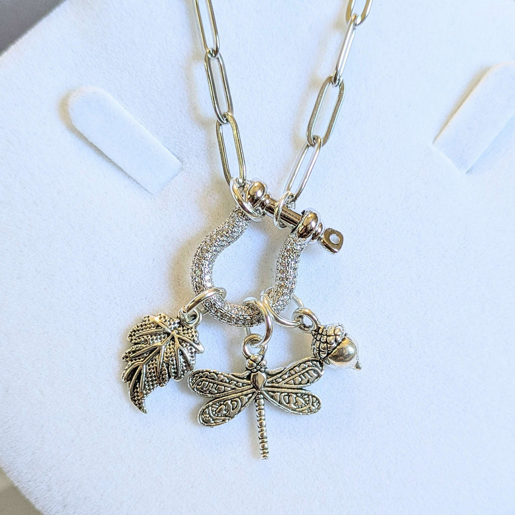 Forest Friends Dragonfly Carabiner Necklace, Silver - 20 inch