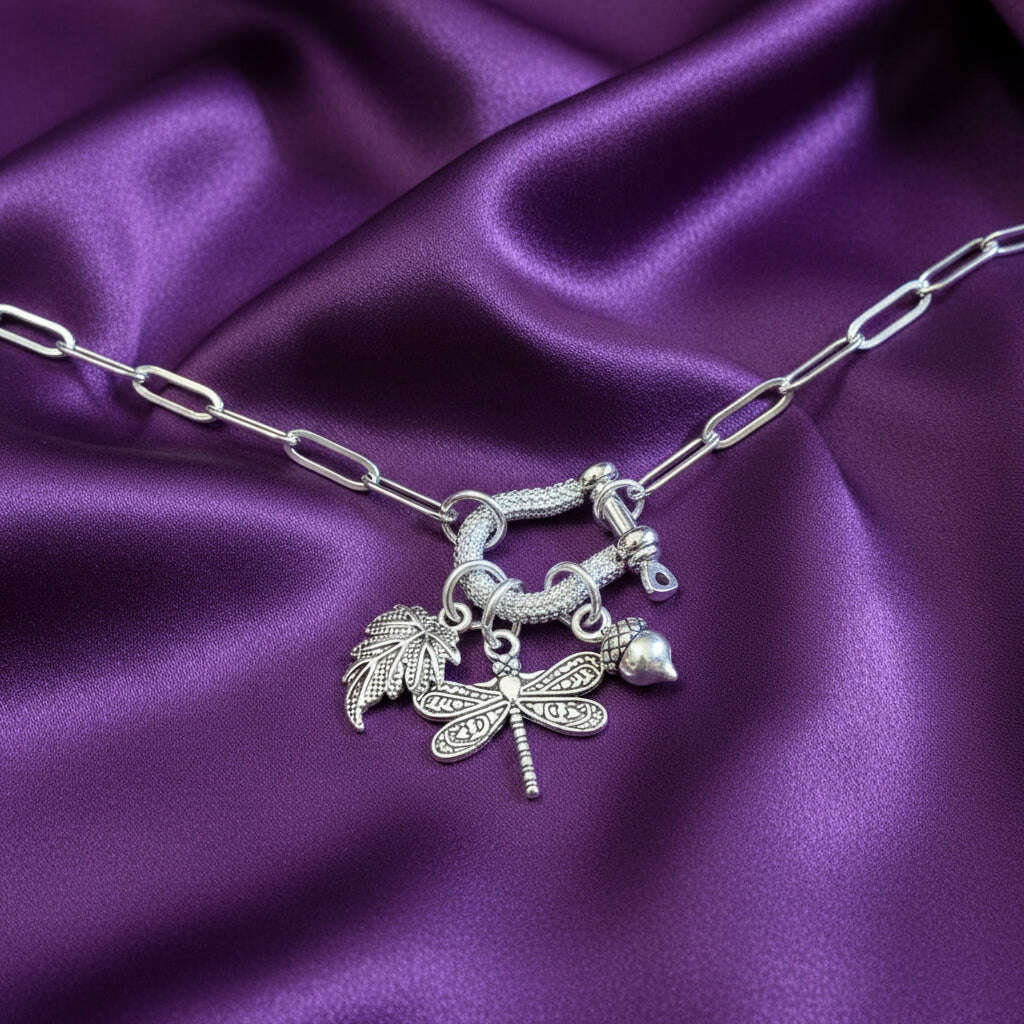 Forest Friends Dragonfly Carabiner Necklace, Silver - 20 inch