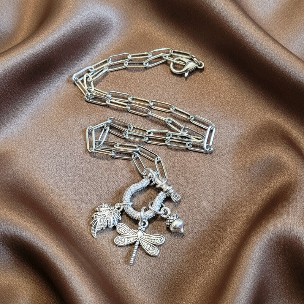 Forest Friends Dragonfly Carabiner Necklace, Silver - 20 inch