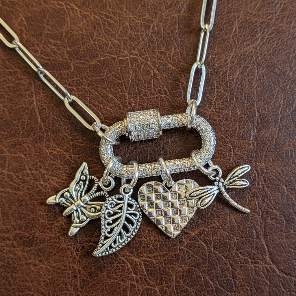 Nature & Love Carabiner Necklace, Silver - 20 inch