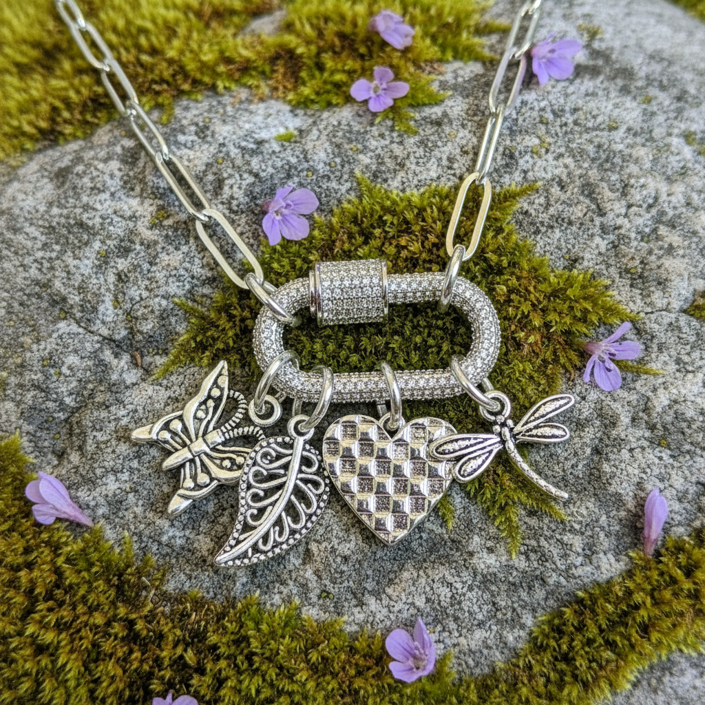 Nature & Love Carabiner Necklace, Silver - 20 inch