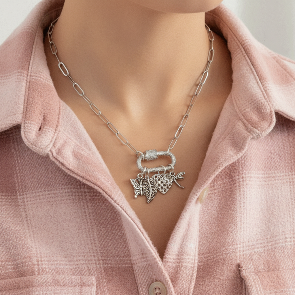 Nature & Love Carabiner Necklace, Silver - 20 inch