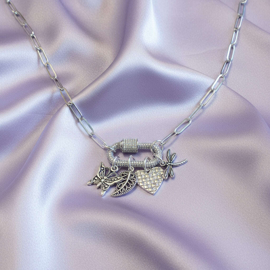 Nature & Love Carabiner Necklace, Silver - 20 inch