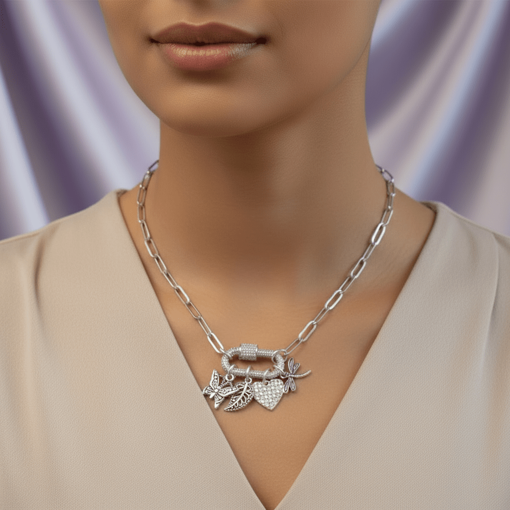 Nature & Love Carabiner Necklace, Silver - 20 inch