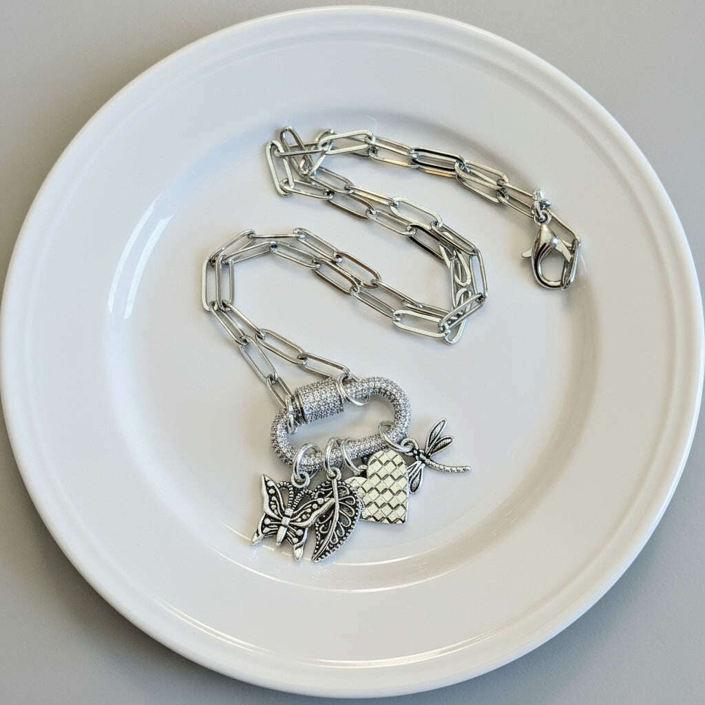 Nature & Love Carabiner Necklace, Silver - 20 inch