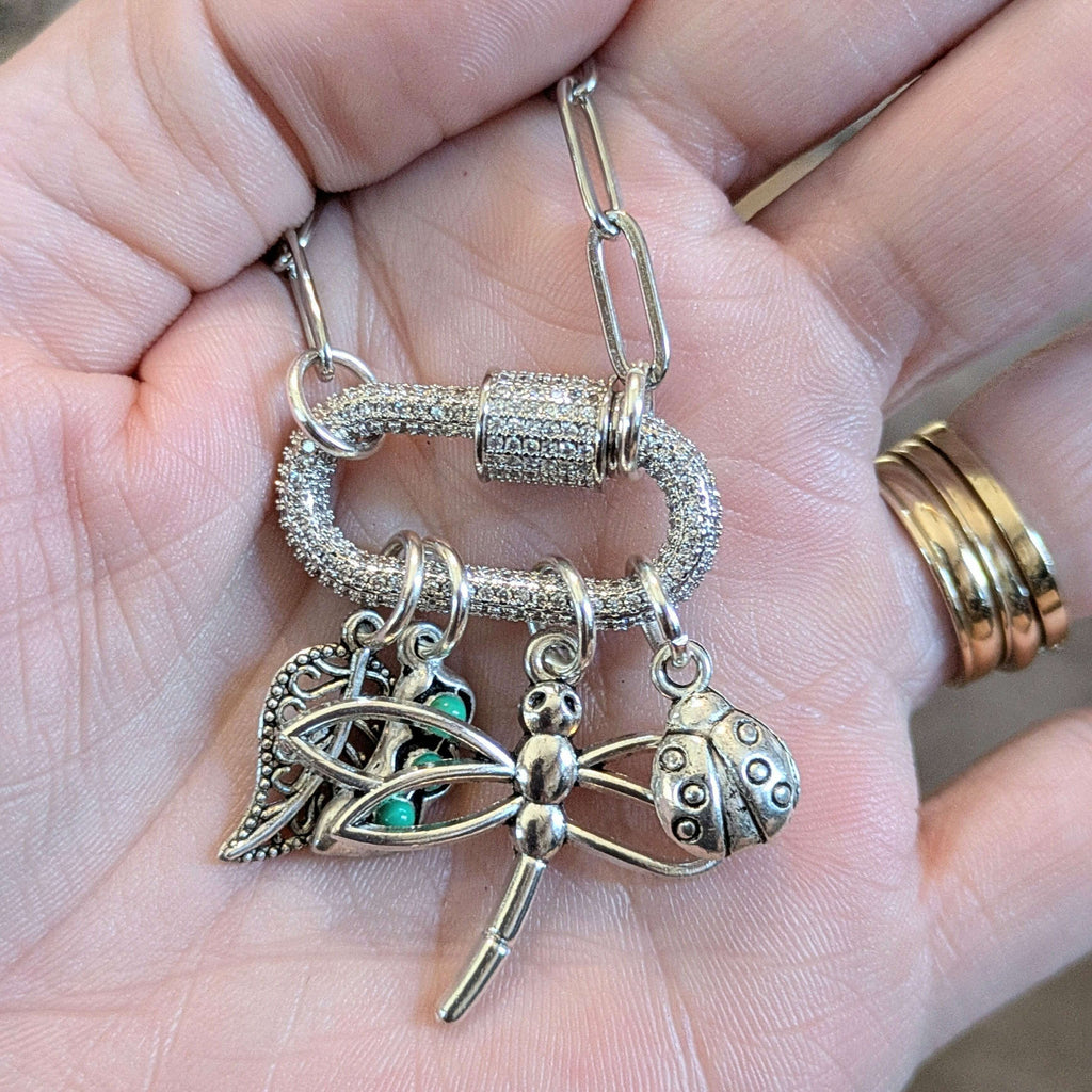 Large Dragonfly, Garden Friends Carabiner Necklace, Silver - 20 inch