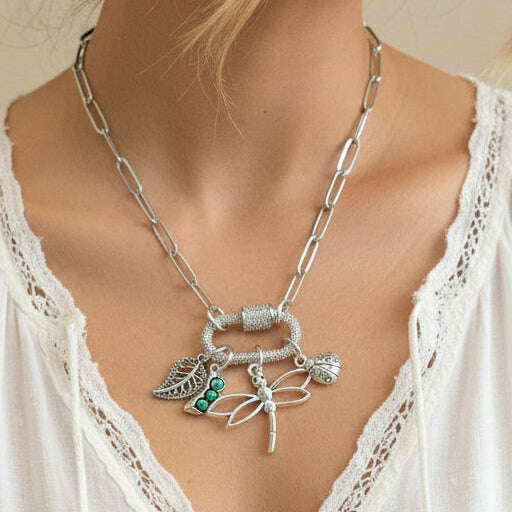 Large Dragonfly, Garden Friends Carabiner Necklace, Silver - 20 inch