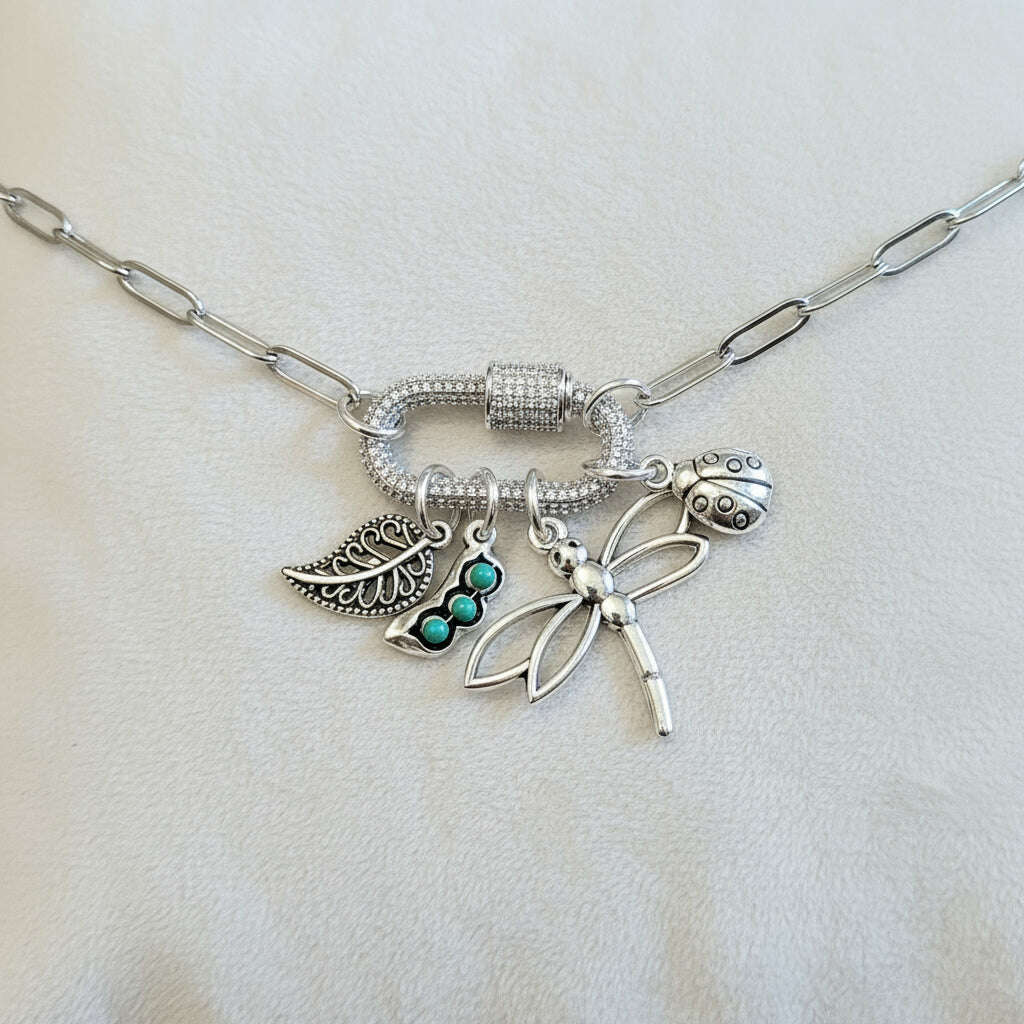 Large Dragonfly, Garden Friends Carabiner Necklace, Silver - 20 inch